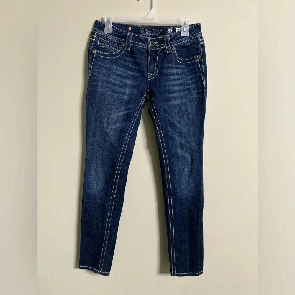 Miss Me Women's Size 28 Skinny Jeans Blue Denim Pants Embellished Rhinestone
